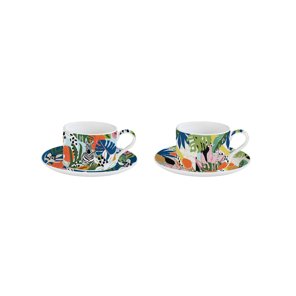 Tropical Vibes - Set De 2 Tasses Avec Soucoupes - Porcelaine - Multicolore