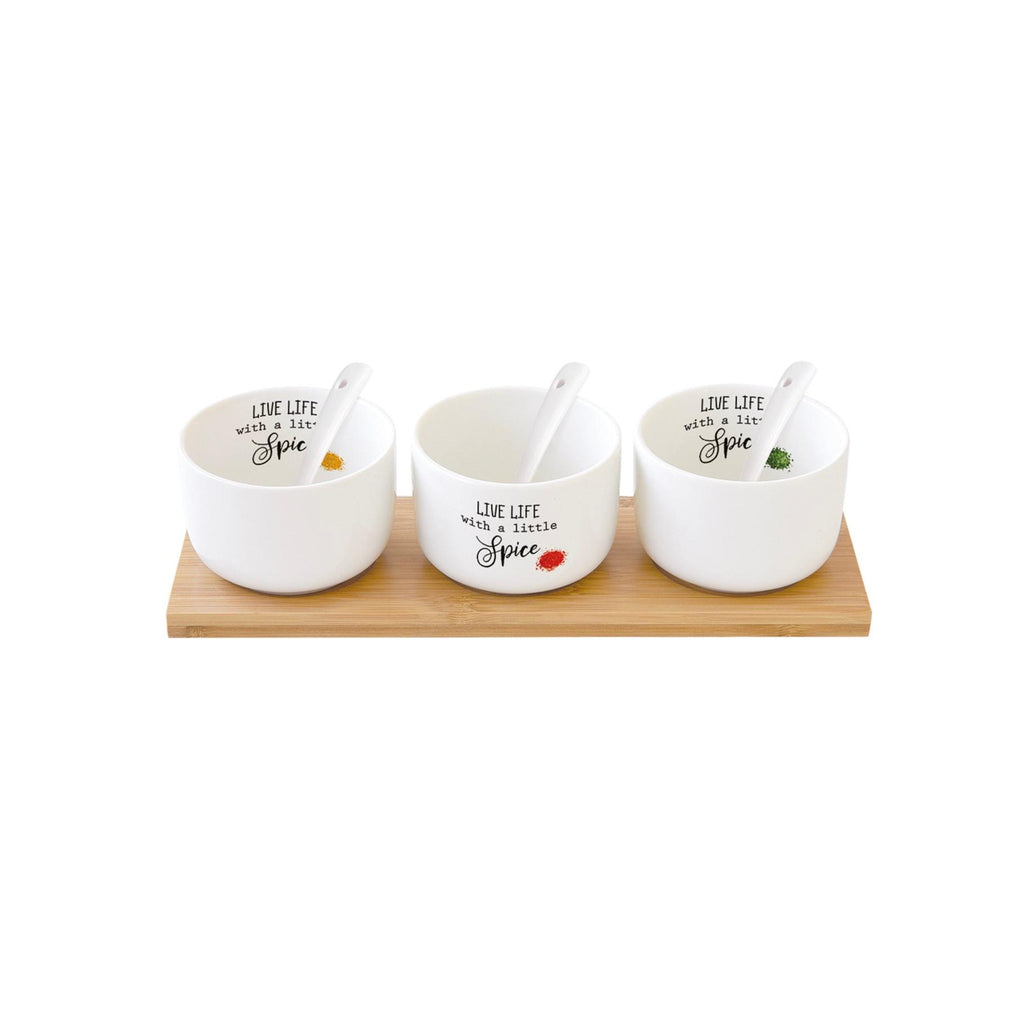 Kitchen Elements - Set Apéritif Bambou 3 Bols Et Cuillères - Porcelaine Et Bambou - Multicolore