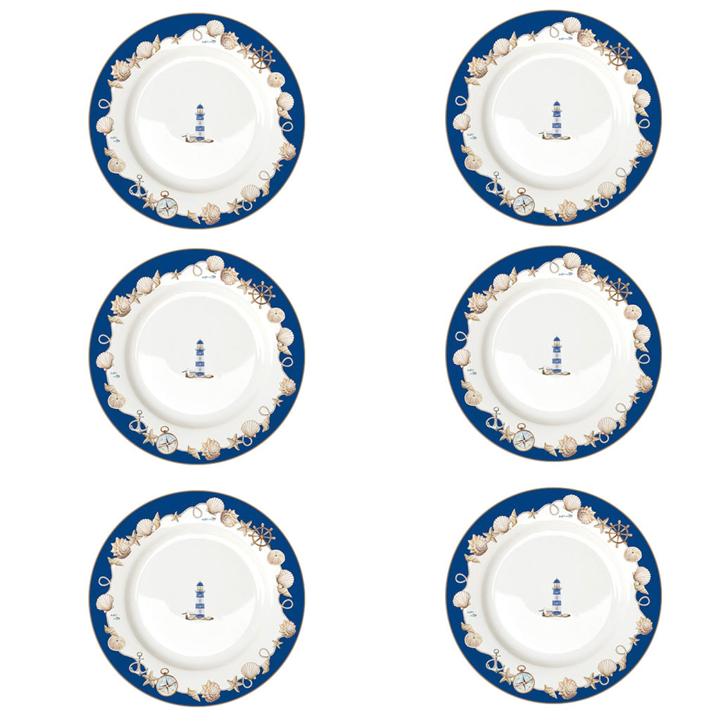 Blue Lighthouse - Set De 6 Assiettes Plates - Porcelaine - Multicolore