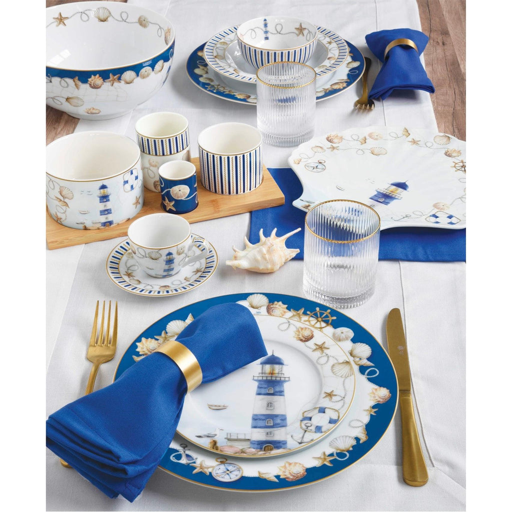Blue Lighthouse - Set De 6 Assiettes Plates - Porcelaine - Multicolore