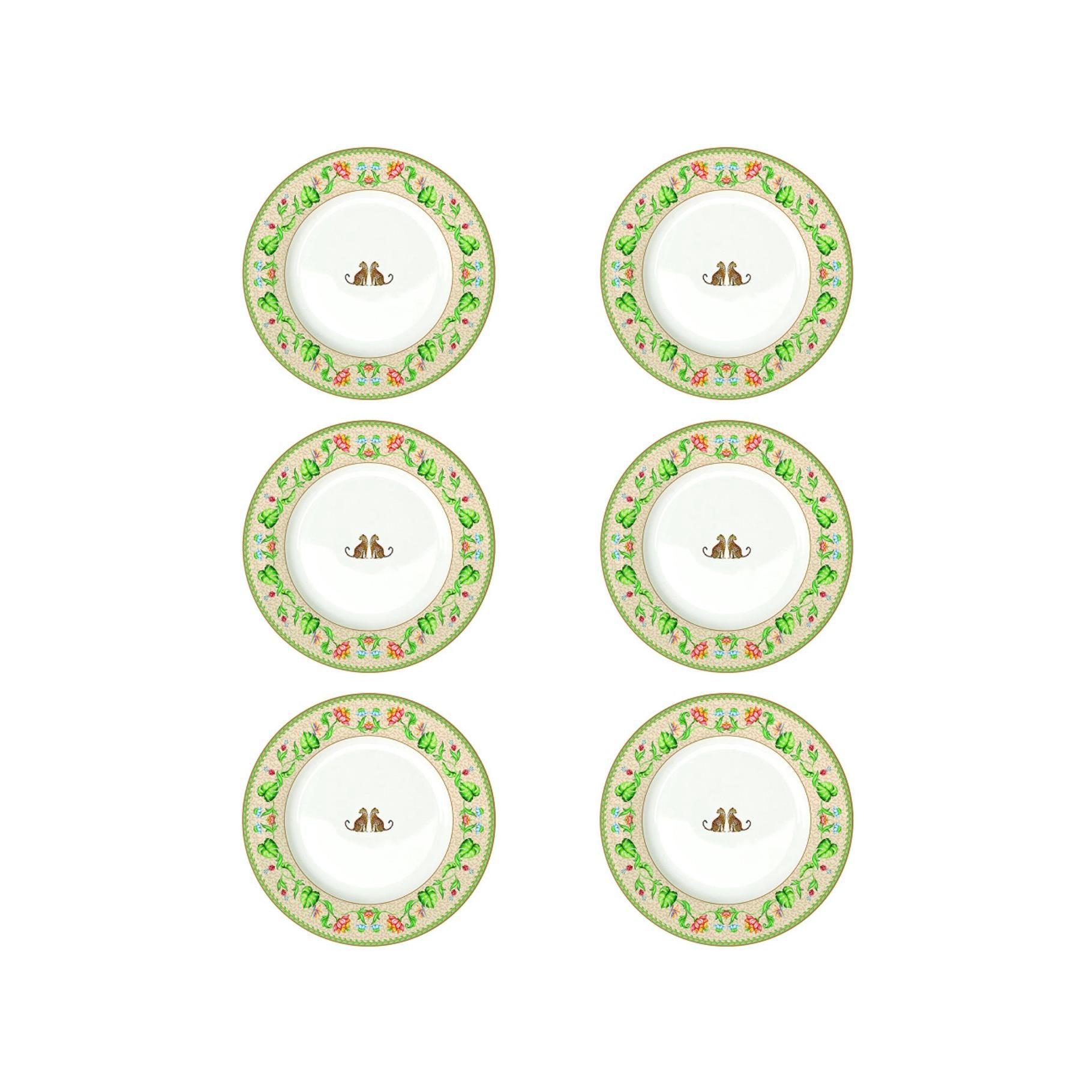 Jungle Vibes - Set De 6 Assiettes Plates - Porcelaine - Multicolore