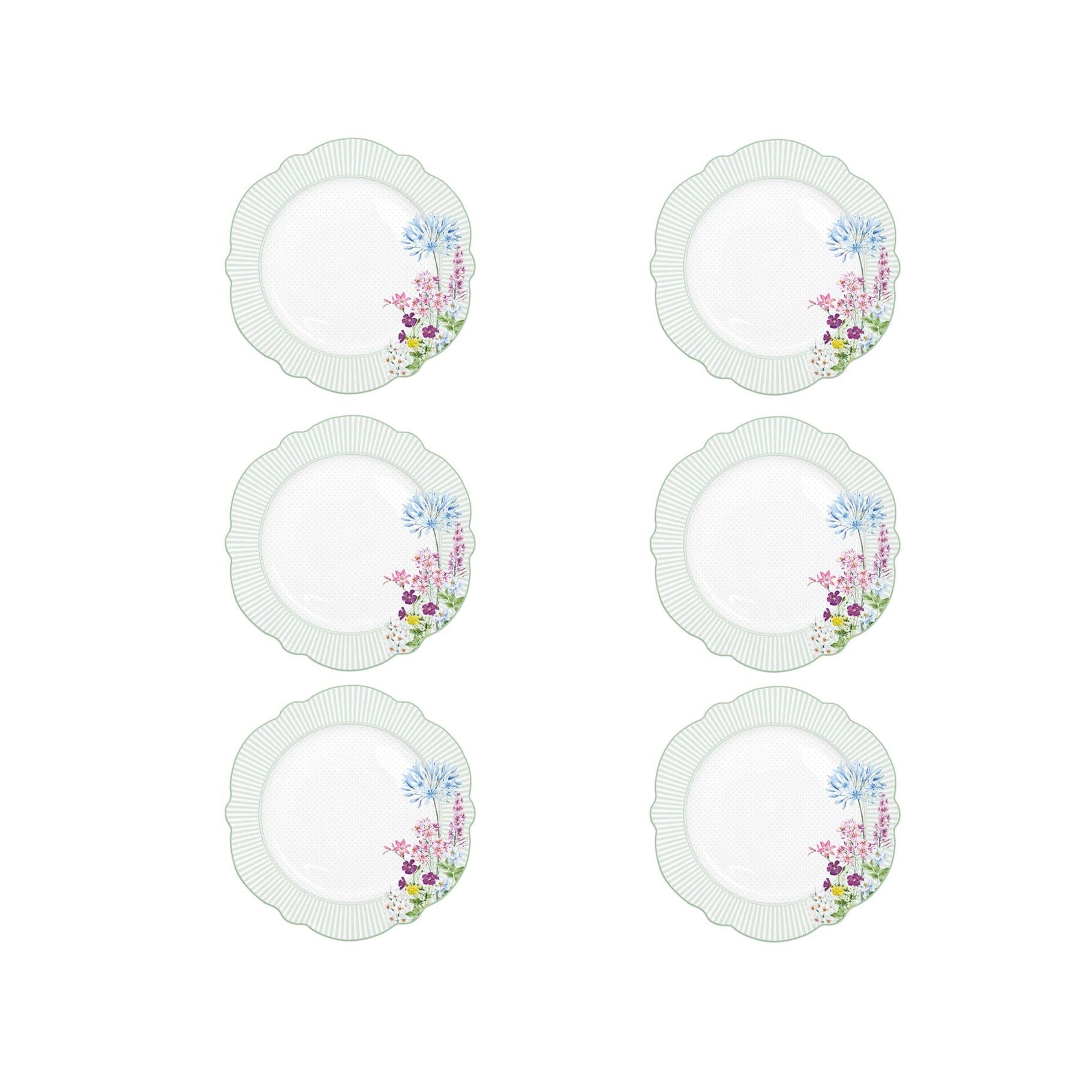 Floraison - Set De 6 Assiettes Plates - Porcelaine - Multicolore