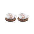 Sakura - Set De 2 Tazas Con Platillos - Porcelana Y Acacia - Multicolor