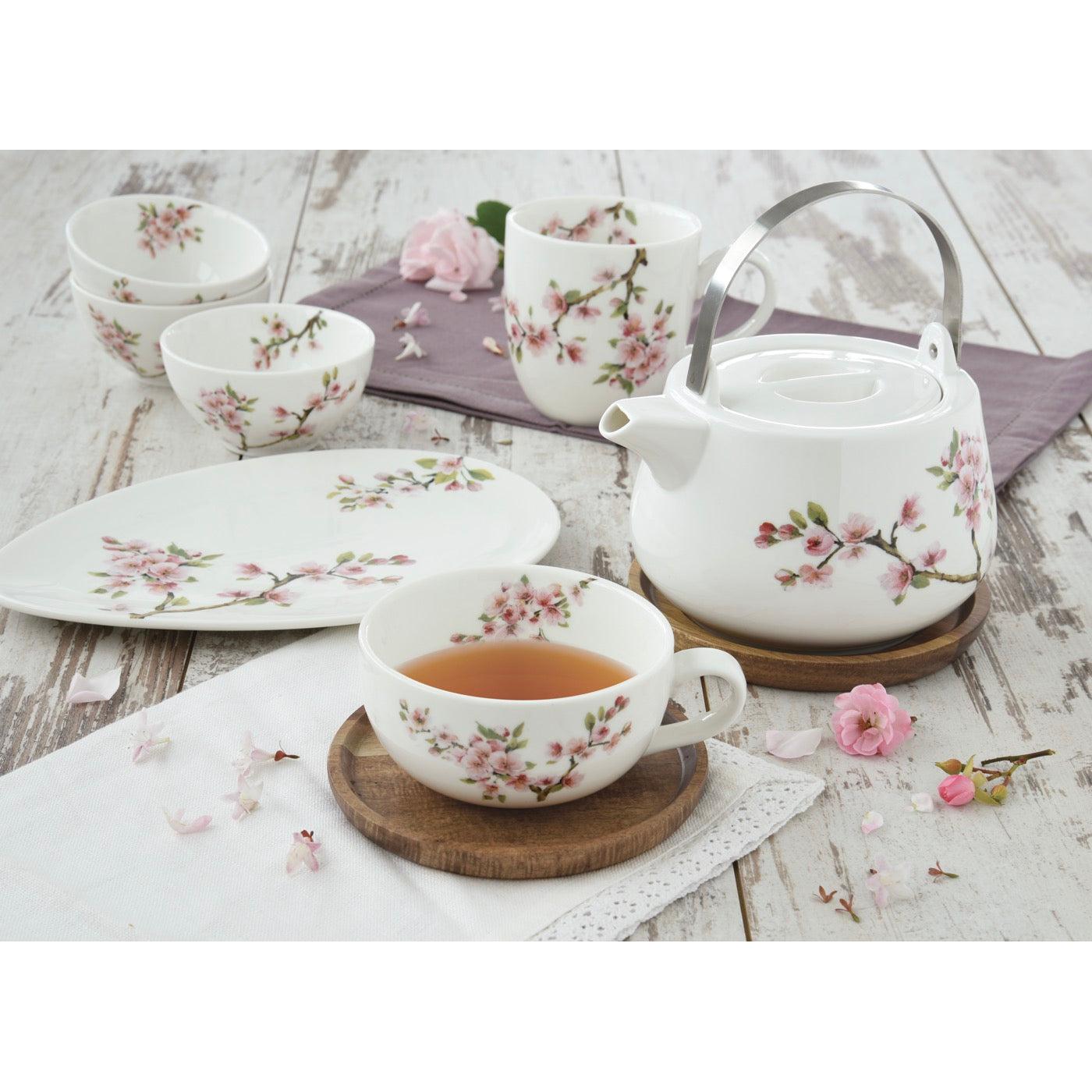 Sakura - Set De 2 Tazas Con Platillos - Porcelana Y Acacia - Multicolor