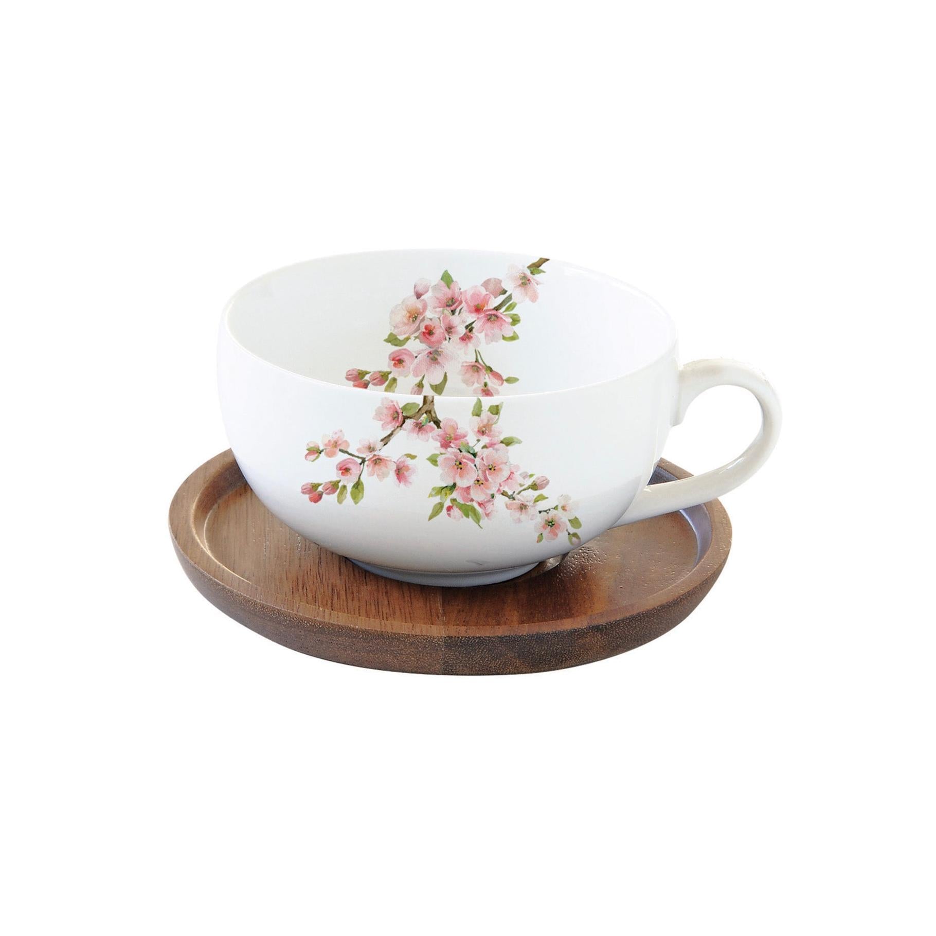 Sakura - Tasse À Thé Avec Soucoupe En Acacia - Porcelaine Et Acacia - Multicolore