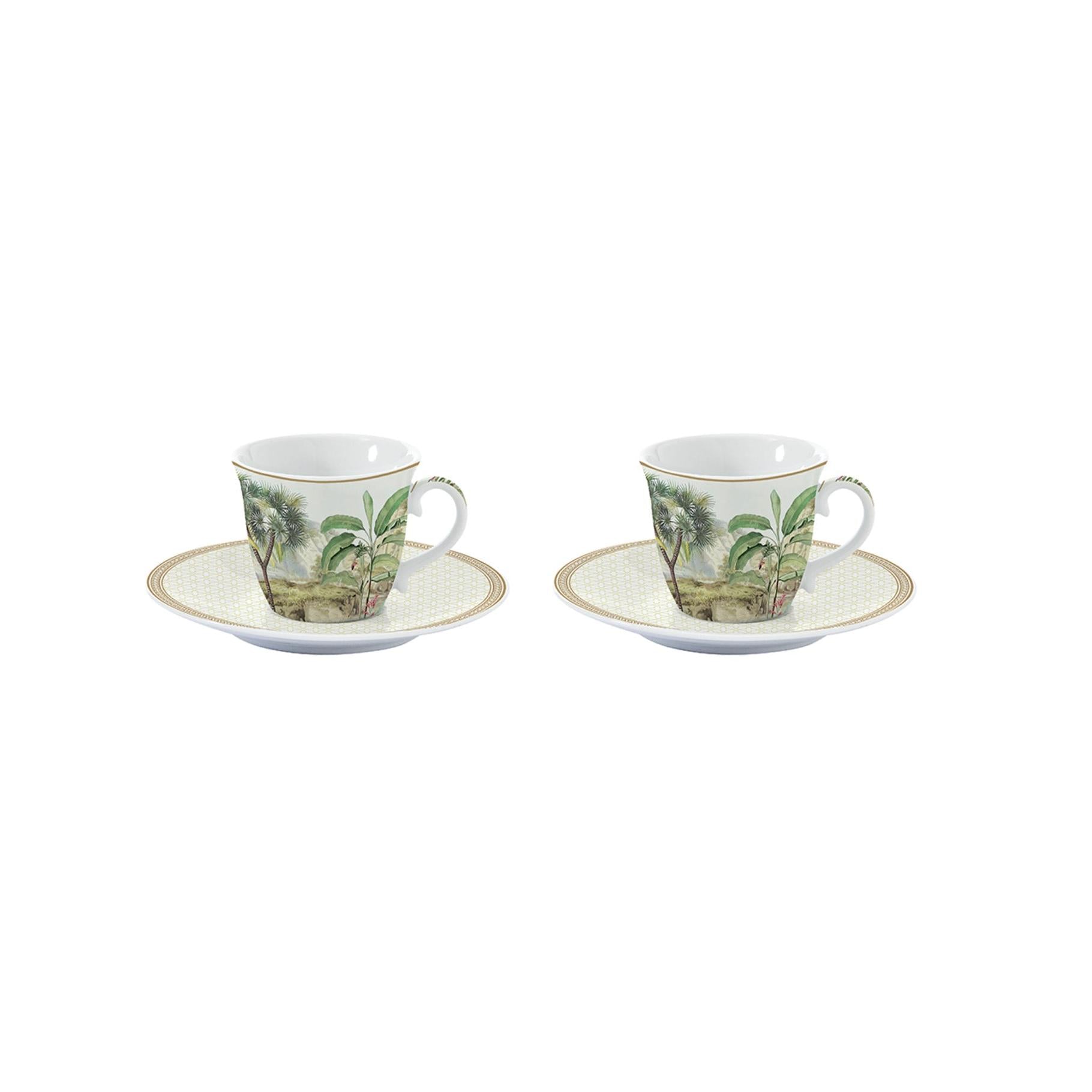 Ceylon - Set De 2 Tasses À Café Avec Soucoupes - Porcelaine - Multicolore