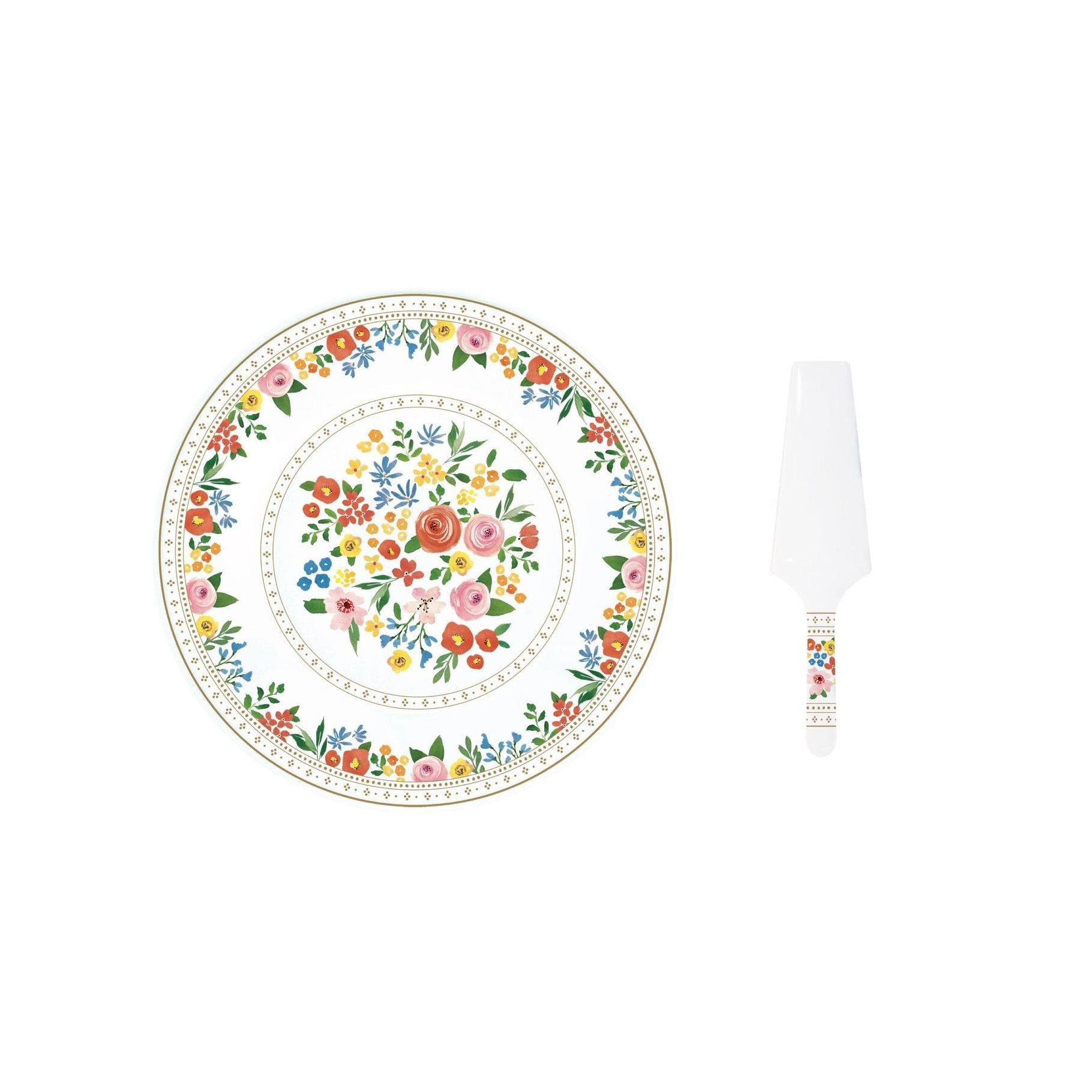 Boho Flowers - Plat À Gâteau Avec Pelle - Porcelaine - Multicolore
