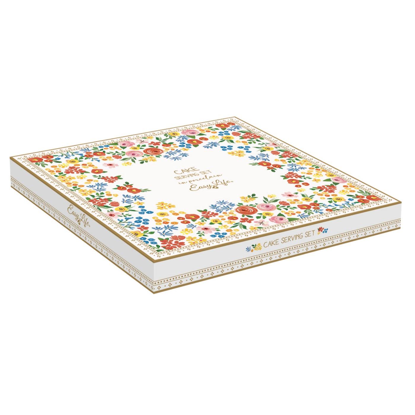 Boho Flowers - Plat À Gâteau Avec Pelle - Porcelaine - Multicolore