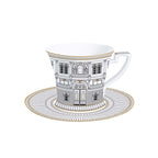 Palazzo - Taza Desayuno Con Platillo - Porcelana - Blanco, Negro Y Oro