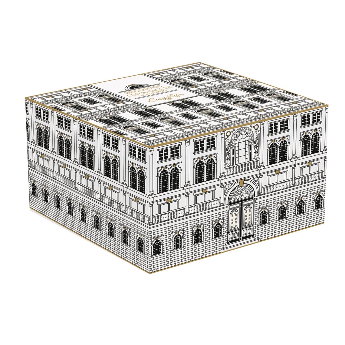 Palazzo - Taza Desayuno Con Platillo - Porcelana - Blanco, Negro Y Oro