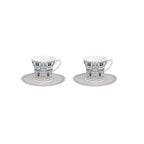 Palazzo - Set De 2 Tazas De Café Con Platillos - Porcelana - Blanco, Negro Y Oro