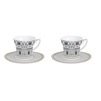 Palazzo - Set De 2 Tazas De Café Con Platillos - Porcelana - Blanco, Negro Y Oro