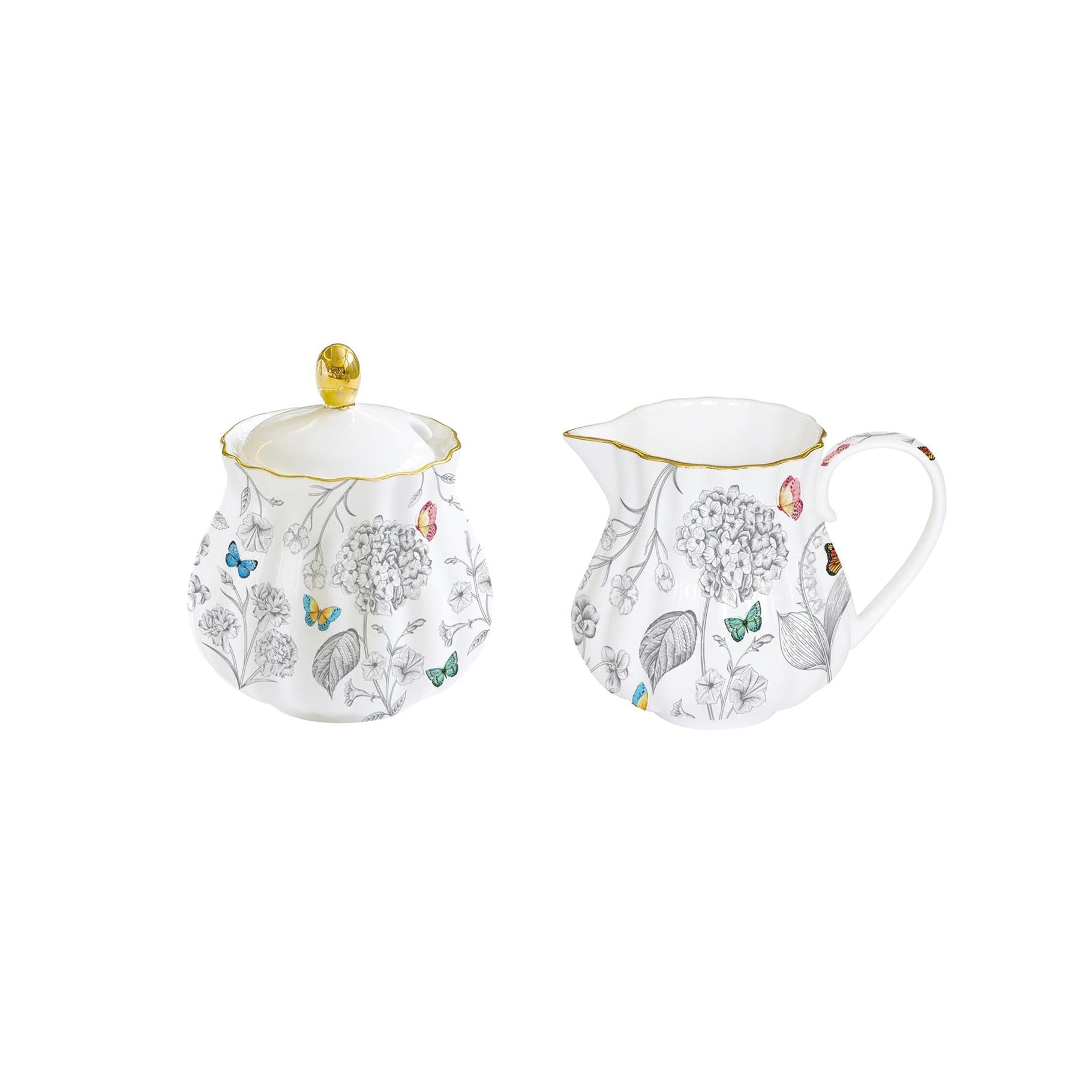 Fleurs Et Papillons - Milk Jug and Sugar Bowl Set - Porcelain - Multicolour