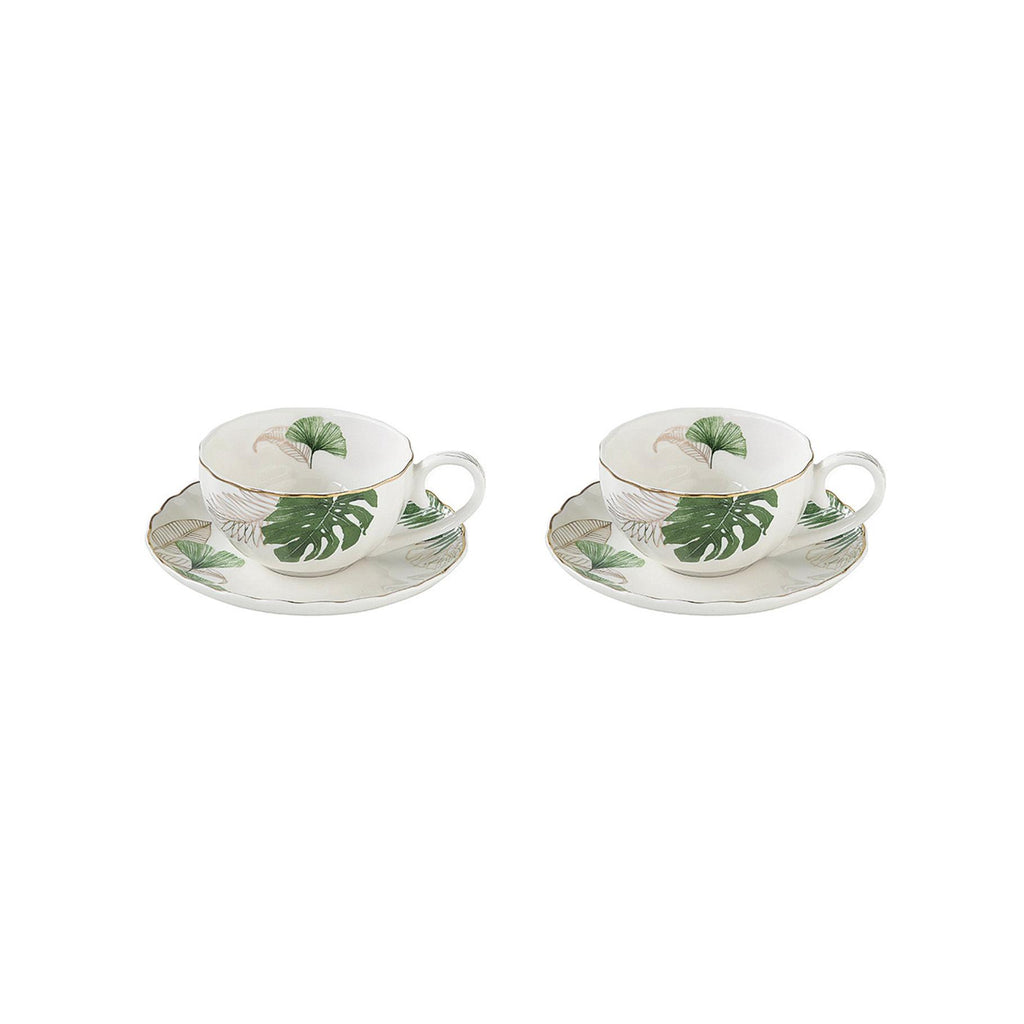 Exotique - Set De 2 Tasses À Café Avec Soucoupes - Porcelaine - Multicolore