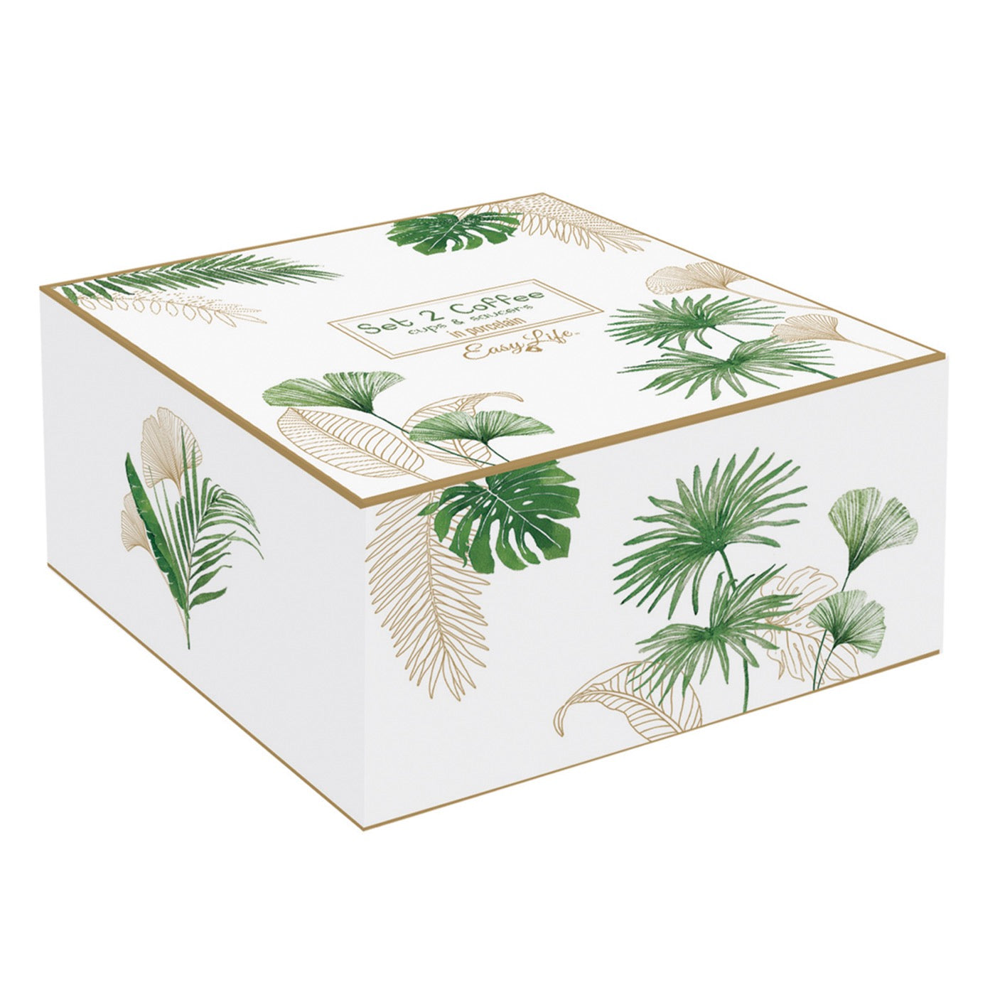 Exotique - Set De 2 Tasses À Café Avec Soucoupes - Porcelaine - Multicolore
