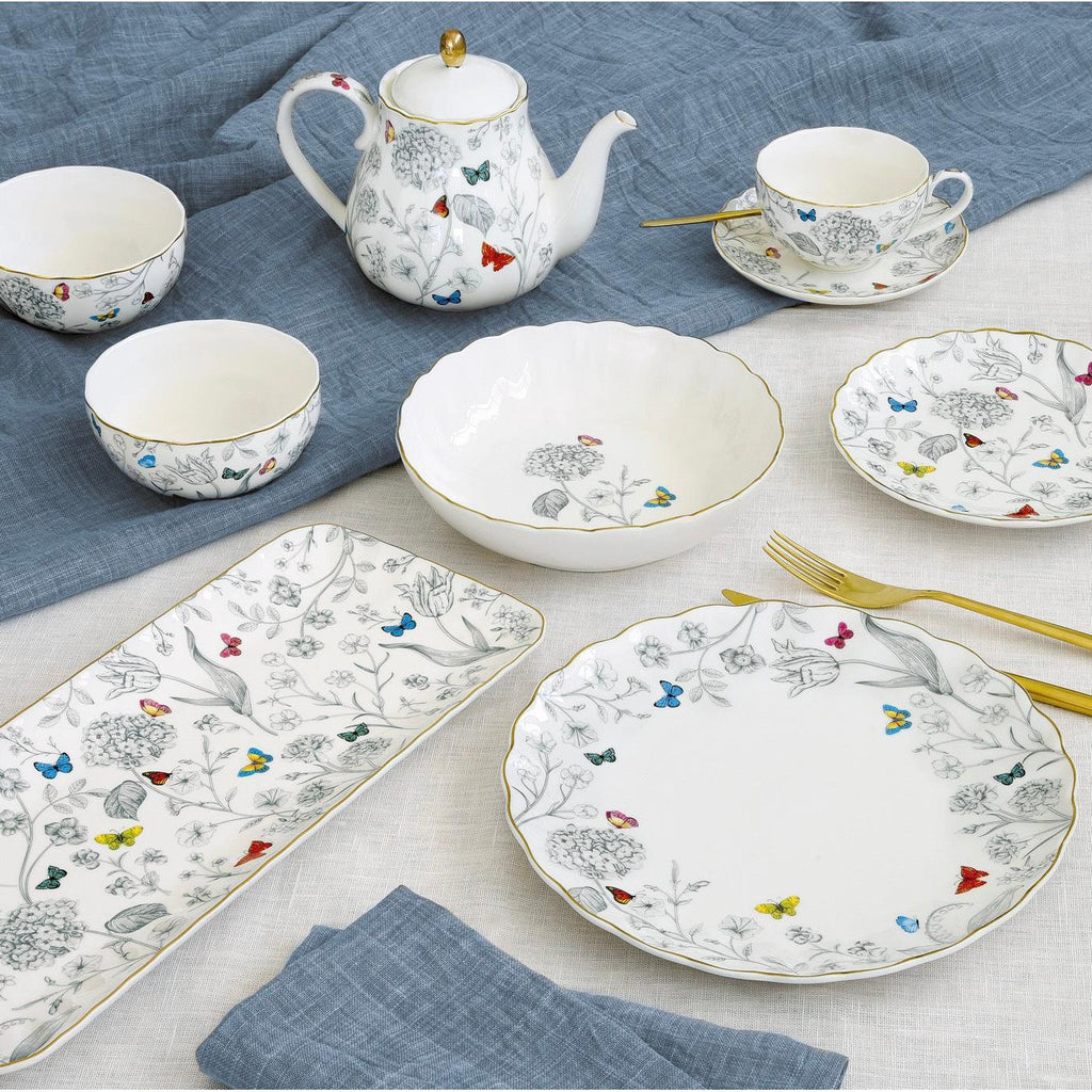 Fleurs Et Papillons - Set De 4 Assiettes Plates - Porcelaine - Multicolore