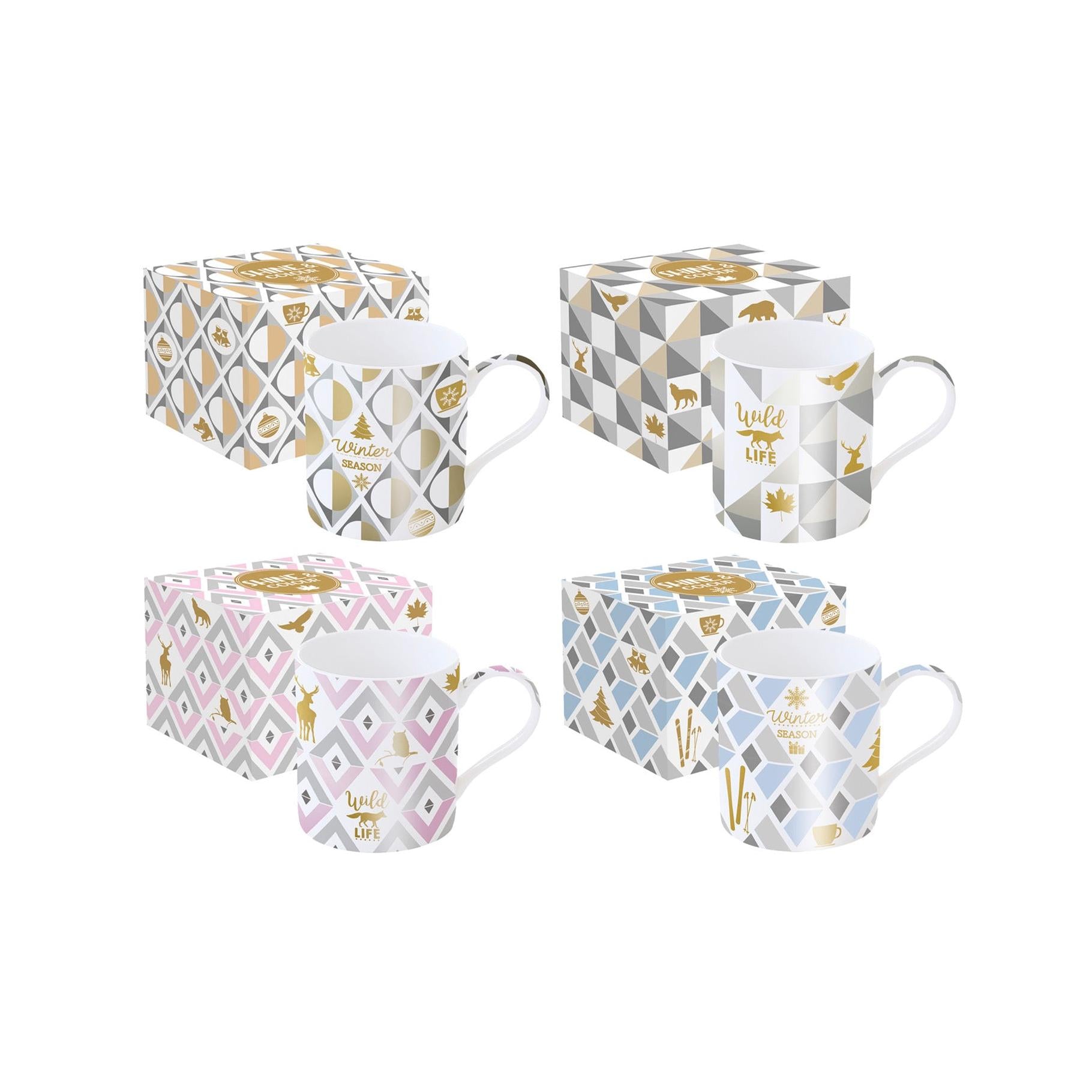 Shine & Colour Winter Season - Set De 4 Mugs 4 Décors Assortis - Porcelaine - Multicolore