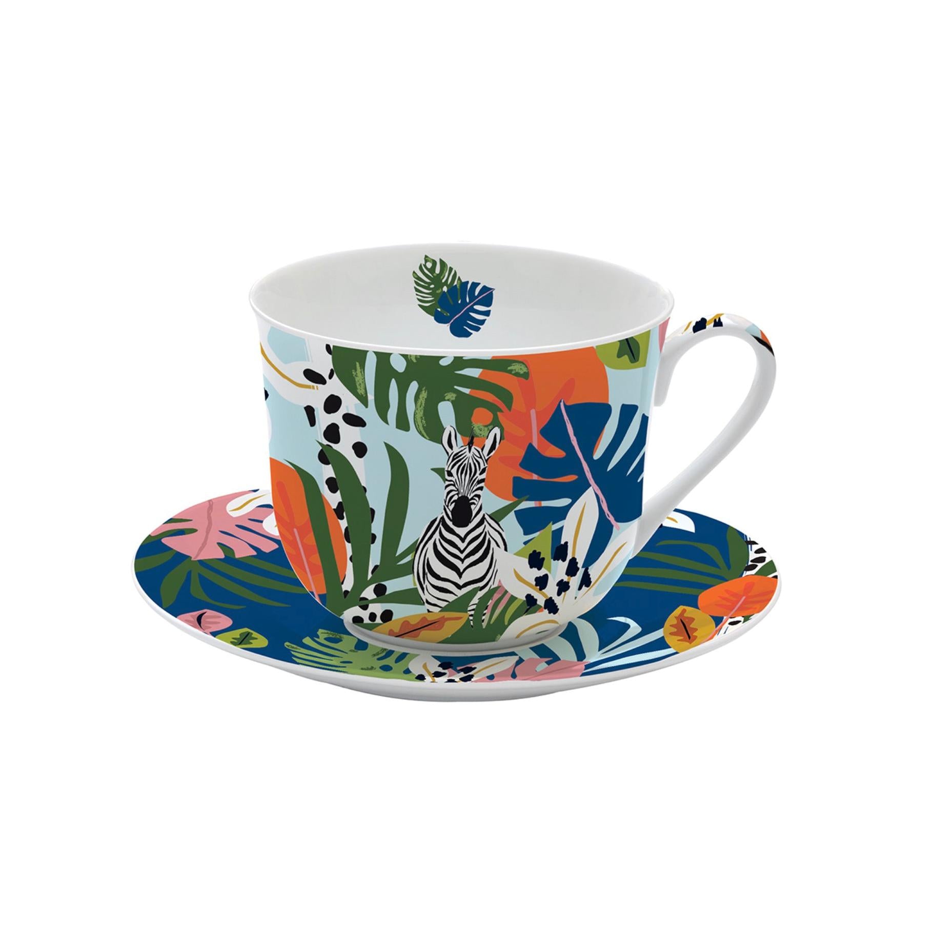 Tropical Vibes - Tasse Petit-Déjeuner Avec Soucoupe - Porcelaine Fine - Multicolore