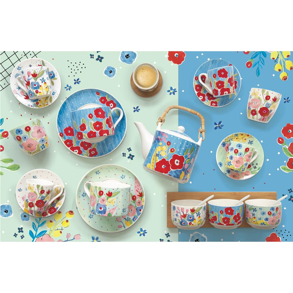 En Plein Air - Théière Avec Infuseur Métal Et 2 Tasses - Porcelaine - Multicolore