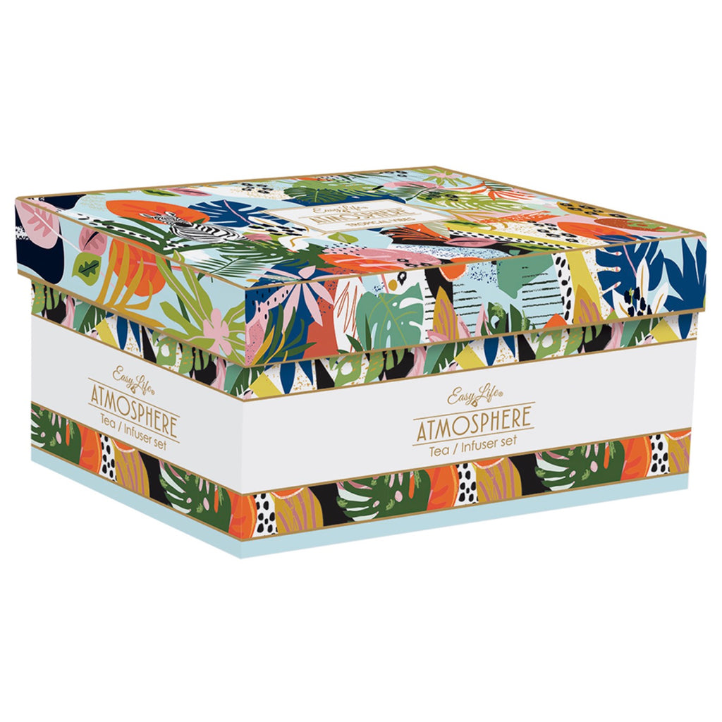 Tropical Vibes - Théière Avec Infuseur Métal Et 2 Tasses - Porcelaine - Multicolore