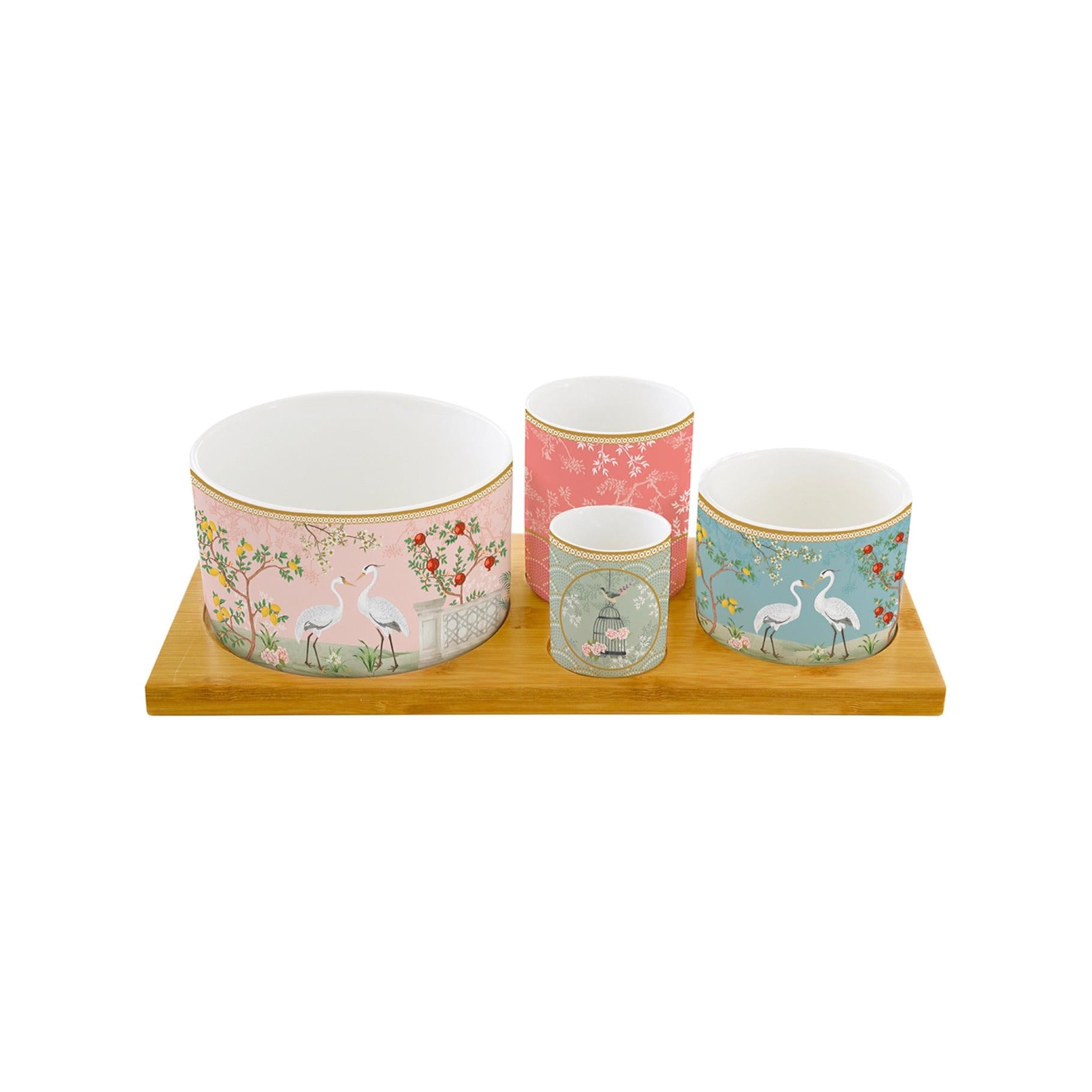 Jardin De Rêves - Set Aperitivo Bambú Con 4 Cuencos - Porcelana Y Bambú - Multicolor