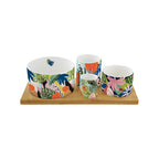Tropical Vibes - Bamboo Aperitif Set with 4 Round Bowls - Porcelain and Bamboo - Multicolour