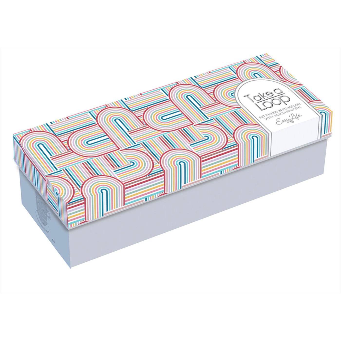 Take A Loop 3 - Set De 2 Mugs Avec Soucoupes - Porcelaine Et Acacia - Multicolore