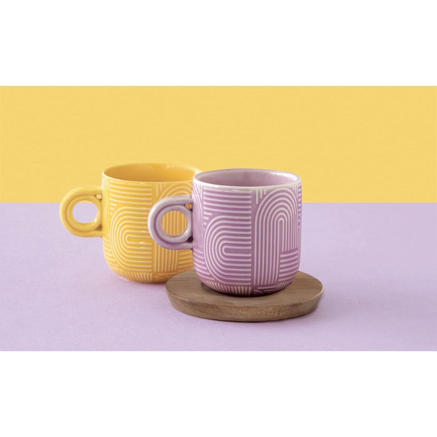Take A Loop 3 - Set De 2 Mugs Avec Soucoupes - Porcelaine Et Acacia - Multicolore