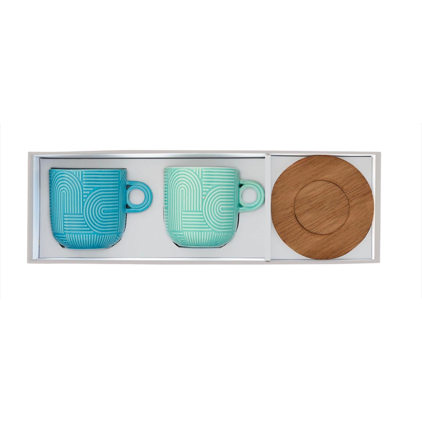 Take A Loop 1 - Set De 2 Tazas Con Platillos - Porcelana Y Acacia - Multicolor