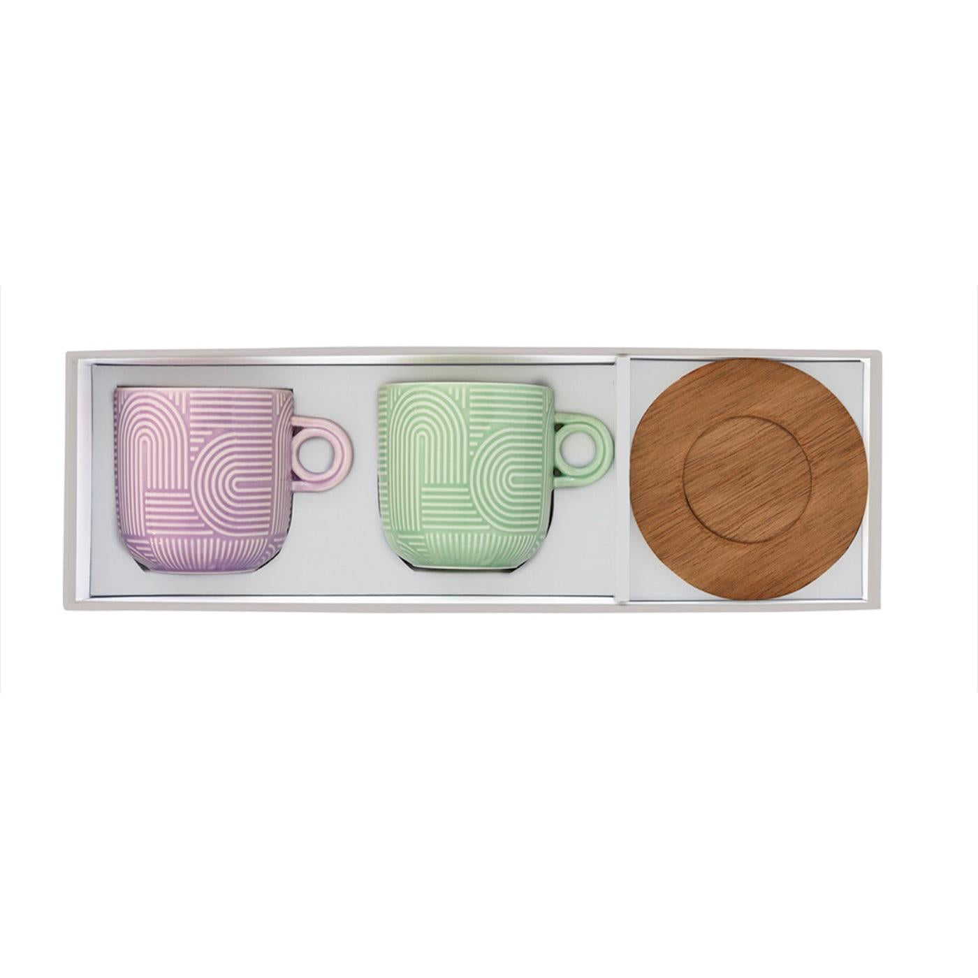 Take A Loop 3 - Set De 2 Tazas Con Platillos - Porcelana Y Acacia - Multicolor