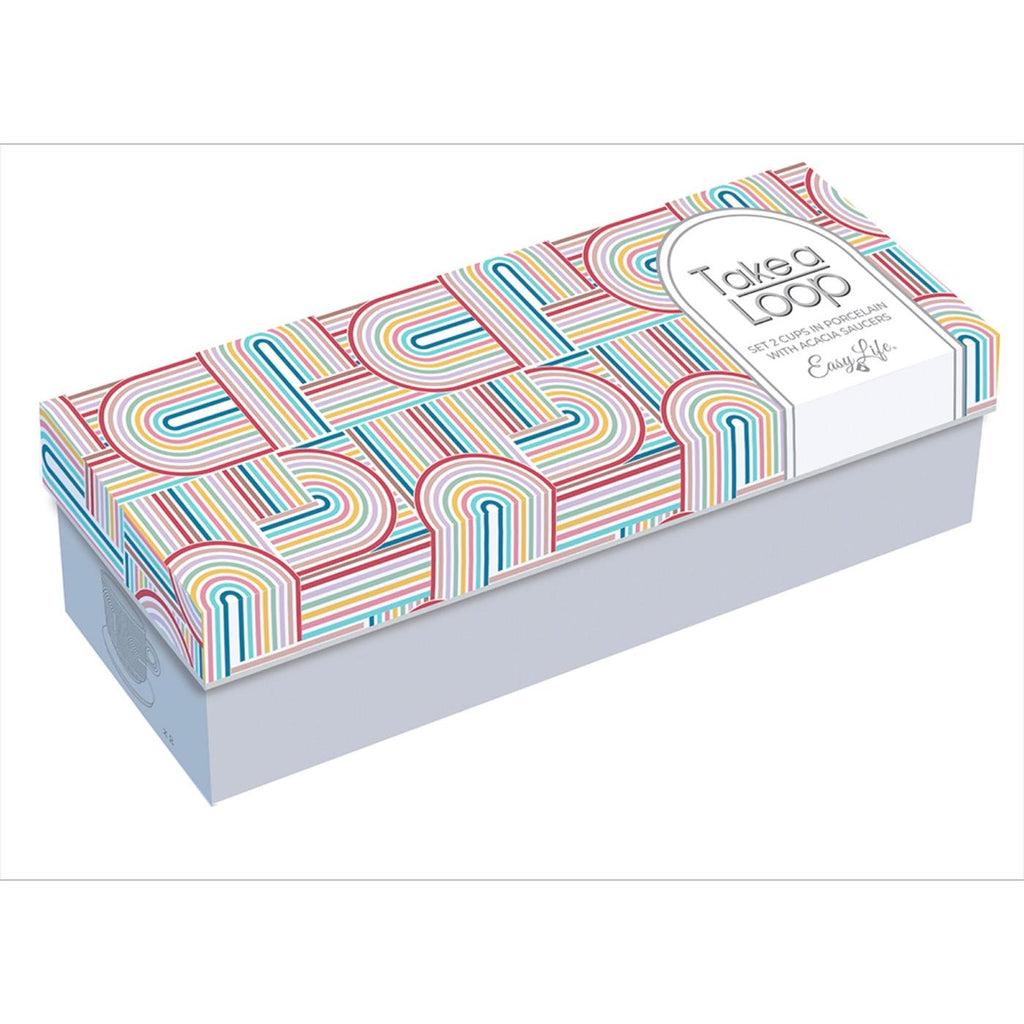 Take A Loop 3 - Set De 2 Tazas Con Platillos - Porcelana Y Acacia - Multicolor