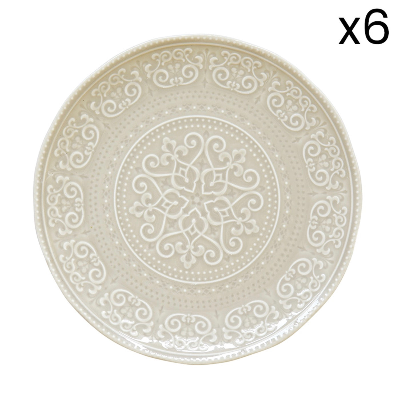 Abitare - Set of 6 Embossed Flat Plates - Porcelain - Light Pink