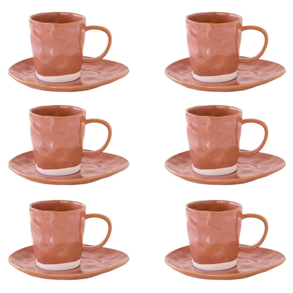 Interiors - Set De 6 Tasses À Café Avec Soucoupes - Porcelaine - Brique