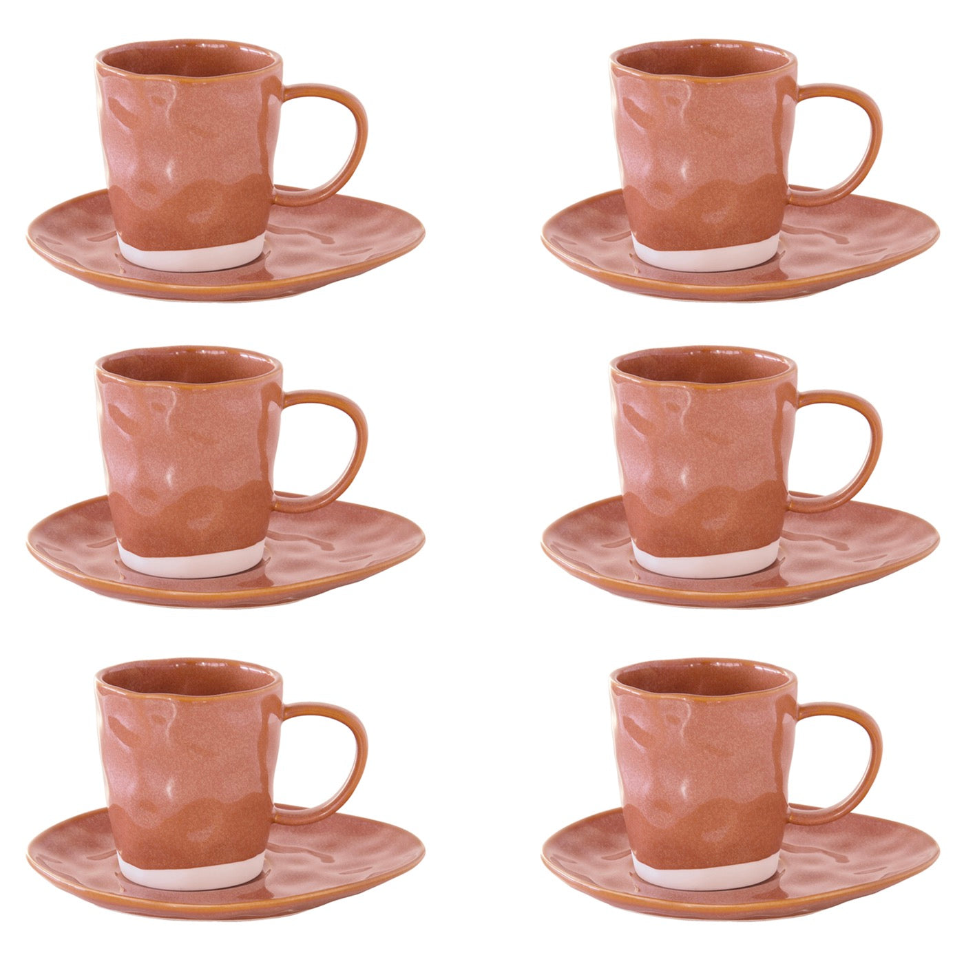 Interiors - Set De 6 Tasses À Café Avec Soucoupes - Porcelaine - Brique