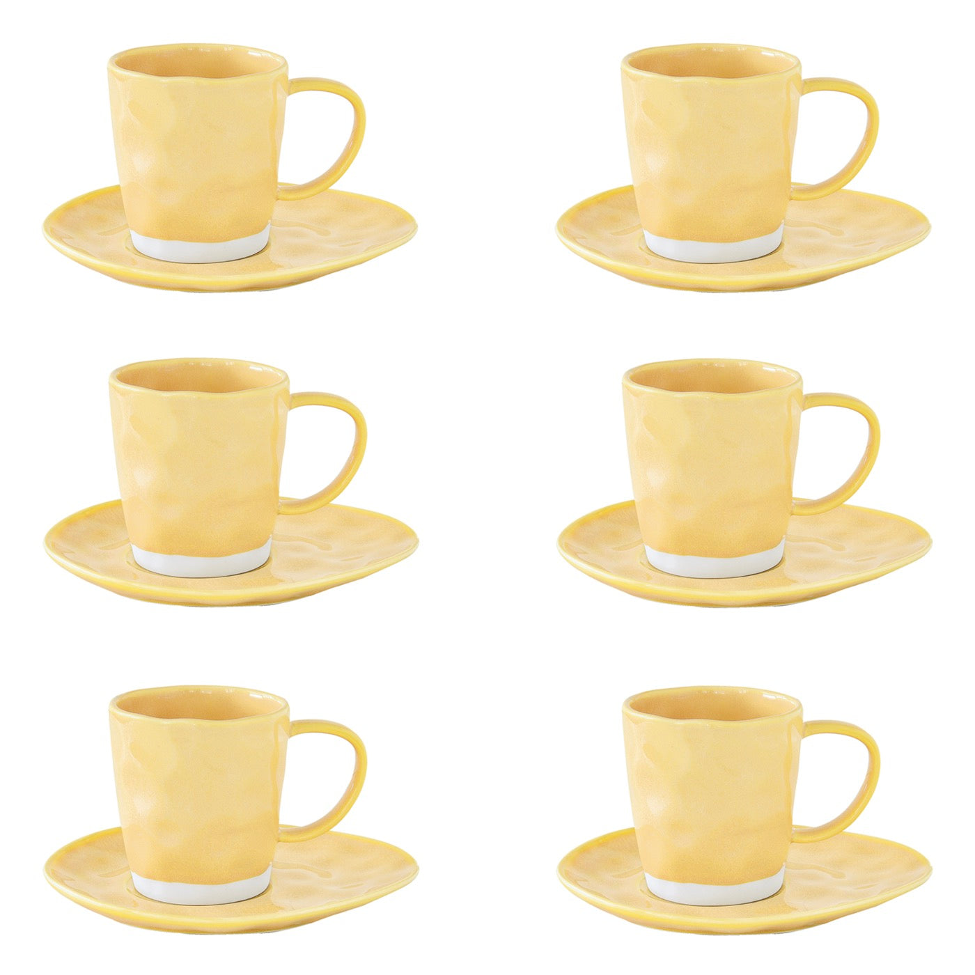 Interiors - Set De 6 Tasses À Café Avec Soucoupes - Porcelaine - Jaune