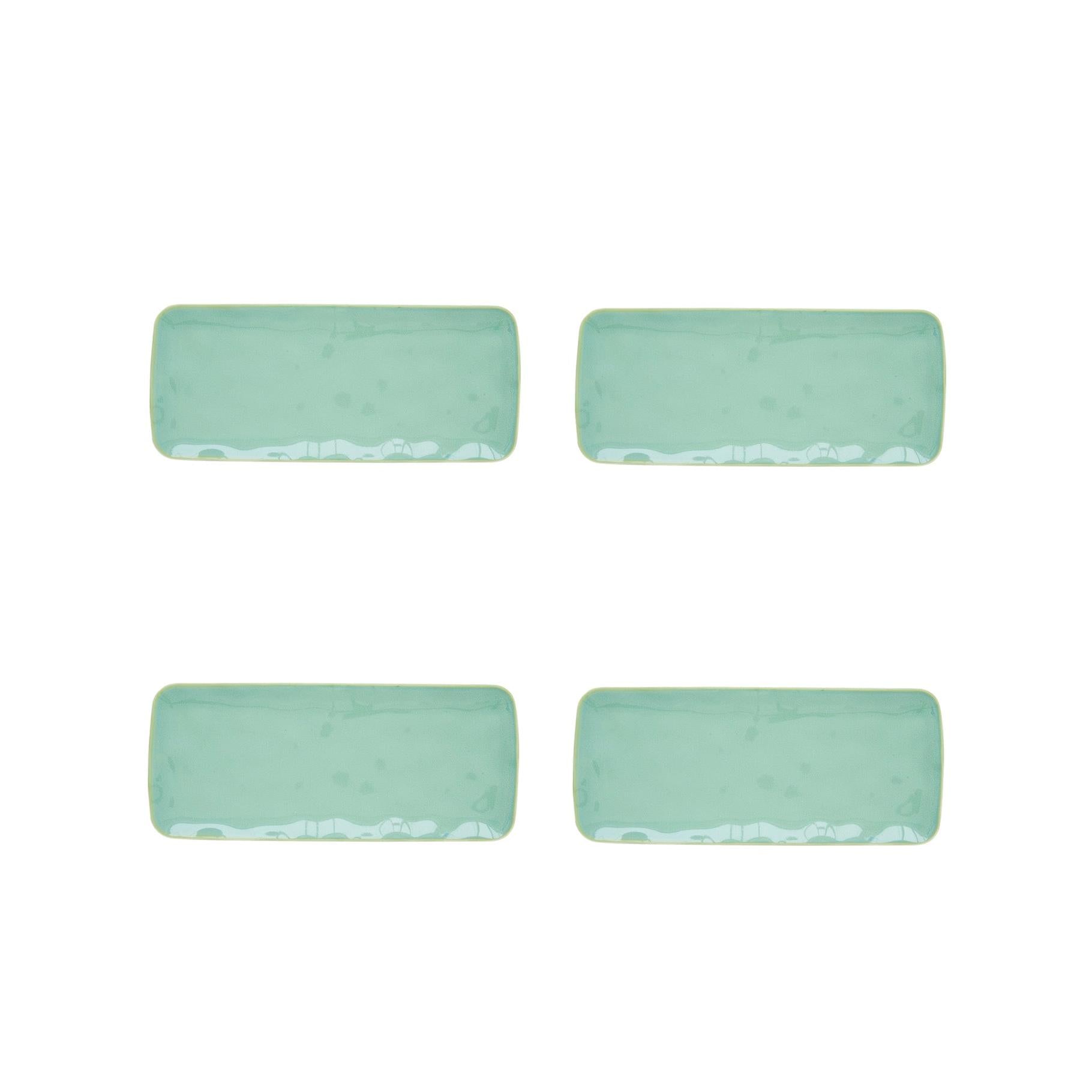 Interiors - Set De 4 Assiettes Rectangulaires - Porcelaine - Aqua
