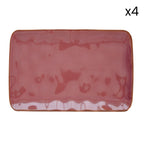 Interiors - Set De 4 Assiettes Plates Rectangulaires - Porcelaine - Bordeaux
