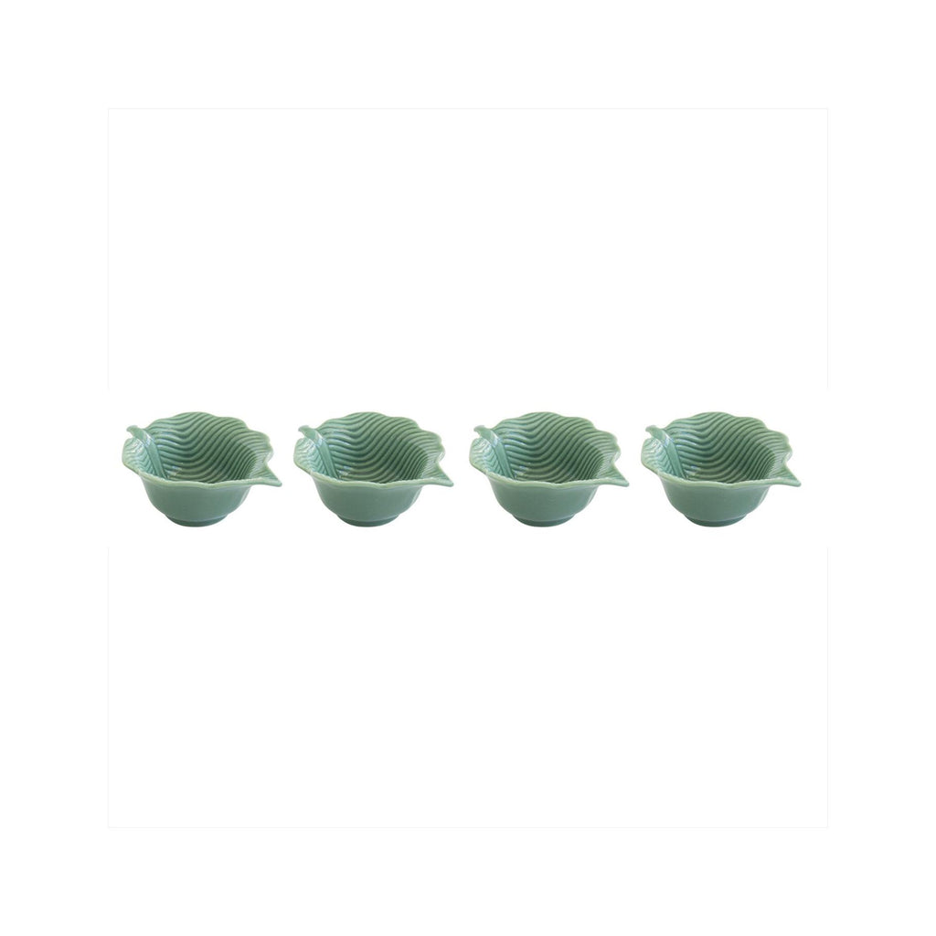 Madagascar - Set Of 4 Mini Leaf Bowls - Porcelain - Light Green