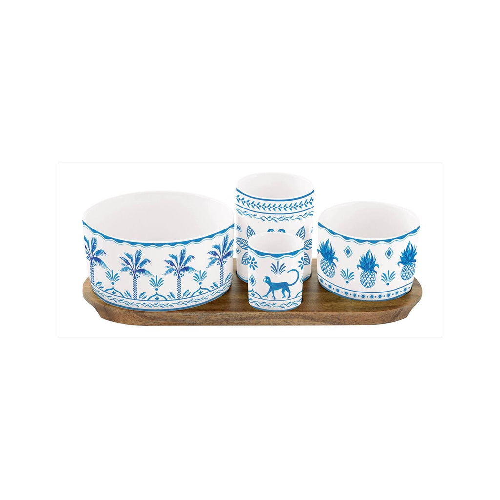 Exotic Vibes - Aperitif Set with 4 Bowls - Porcelain and Bamboo - Blue