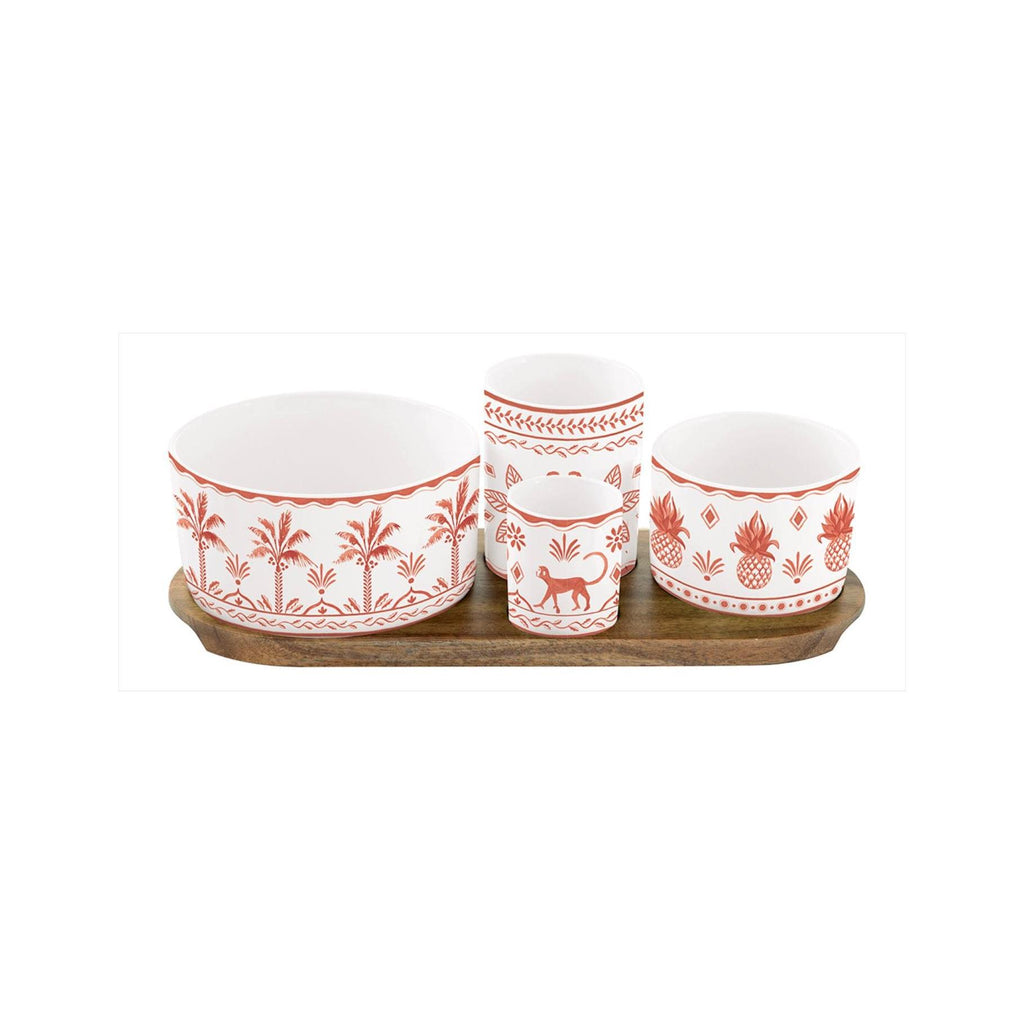 Exotic Vibes - Aperitif Set with 4 Bowls - Porcelain and Bamboo - Multicolour