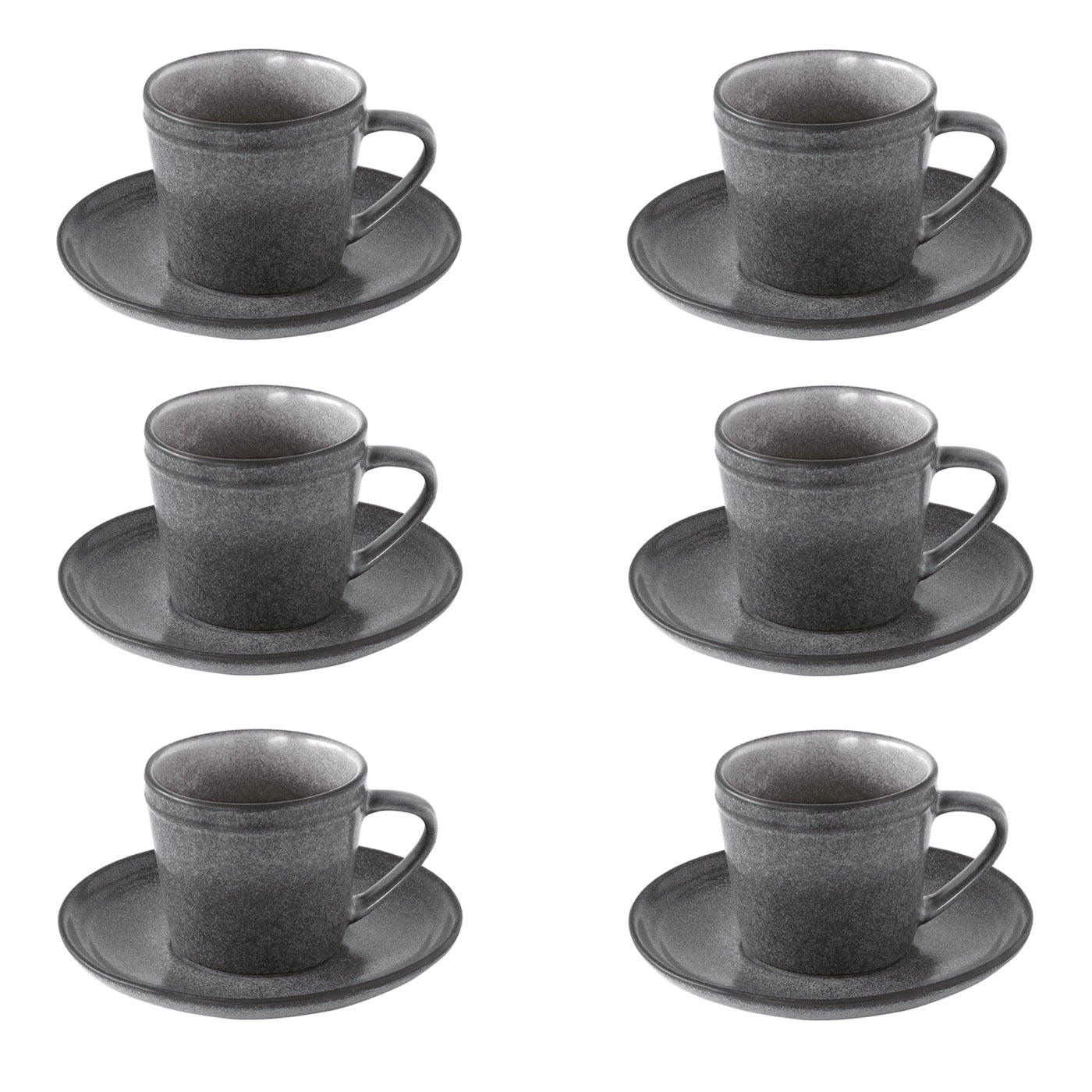 Essential - Set De 6 Tasses Avec Soucoupes - Grès - Gris Foncé