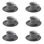 Essential - Set De 6 Tasses À Café Avec Soucoupes - Grès - Gris Foncé