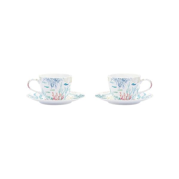 Under The Sea - Set De 2 Tasses À Café Avec Soucoupes - Porcelaine - Multicolore