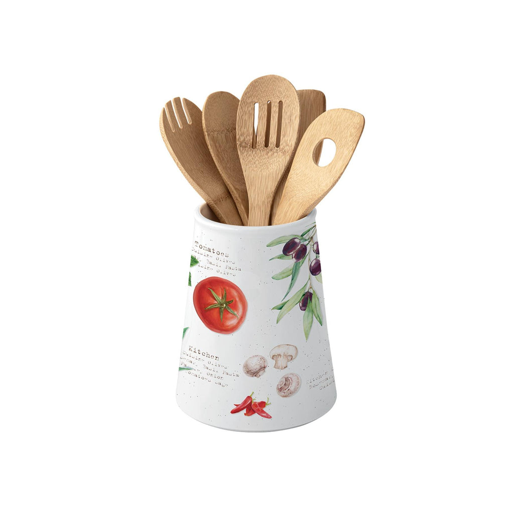 Home & Kitchen - Pot À Ustensiles Avec Ustensiles En Bois - Porcelaine - Multicolore