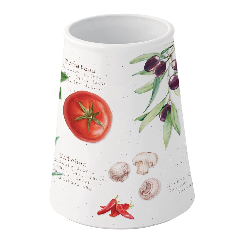 Home & Kitchen - Pot À Ustensiles Avec Ustensiles En Bois - Porcelaine - Multicolore