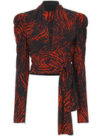 Proenza Schouler - Top de Crepé de China con Cuello en V de Espiral Pintada - Rojo Multicolor - Mujer