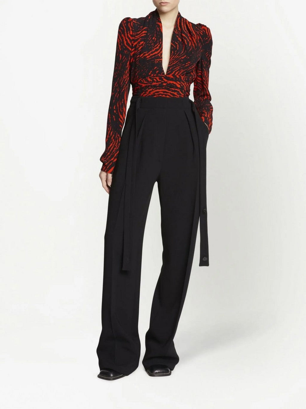 Proenza Schouler - Top de Crepé de China con Cuello en V de Espiral Pintada - Rojo Multicolor - Mujer