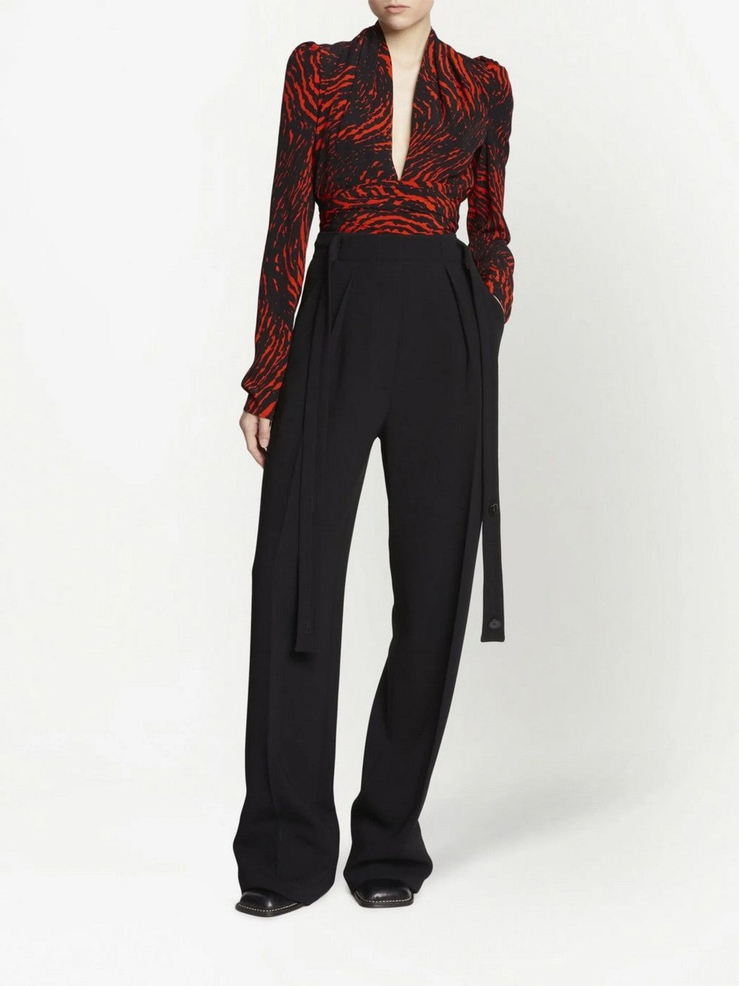 Proenza Schouler - Top de Crepé de China con Cuello en V de Espiral Pintada - Rojo Multicolor - Mujer