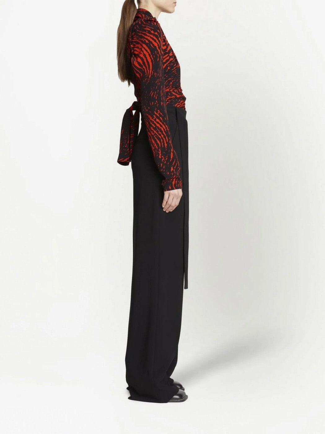 Proenza Schouler - Top de Crepé de China con Cuello en V de Espiral Pintada - Rojo Multicolor - Mujer