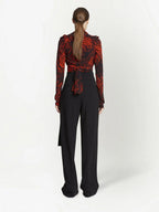 Proenza Schouler - Top de Crepé de China con Cuello en V de Espiral Pintada - Rojo Multicolor - Mujer